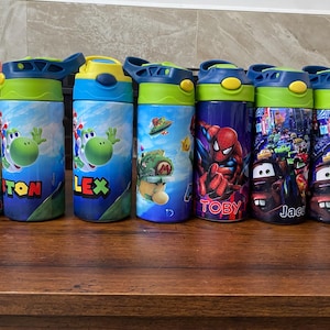 Personalized Cartoon Kids Water Bottle Tumbler | Toddler 12 oz water bottle with name | Characters tumbler for children | Kids Birthday Gift
