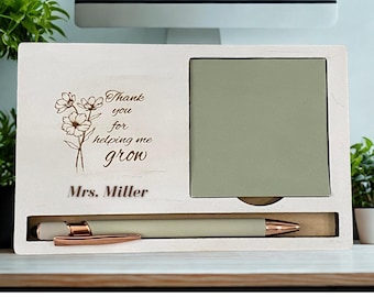 Personalized Wooden Sticky Note Holder, Teacher Gift Set