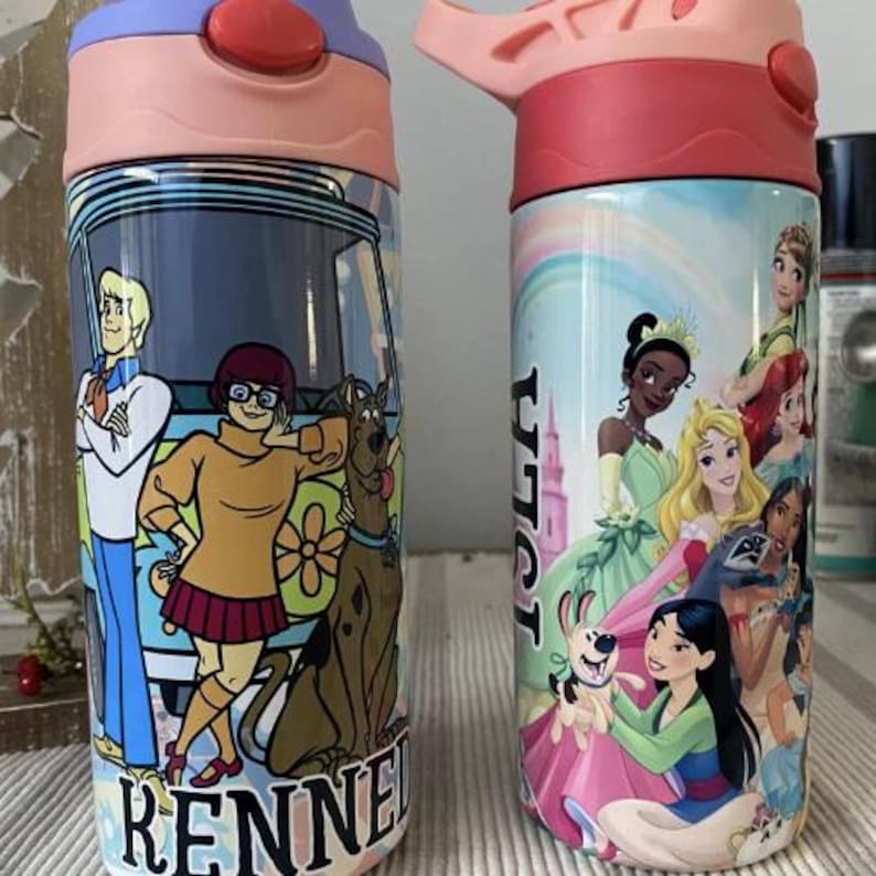Personalized Cartoon Kids Water Bottle Tumbler | Toddler 12 oz water bottle with name | Characters tumbler for children | Kids Birthday Gift