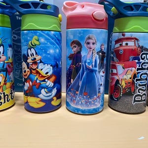 Personalized Cartoon Kids Water Bottle Tumbler | Toddler 12 oz water bottle with name | Characters tumbler for children | Kids Birthday Gift