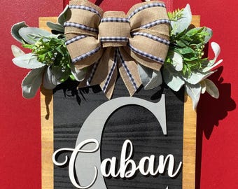 Personalized Family Name Door Hanger | Wooden Welcome Sign with Initial