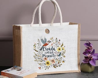 Custom Burlap Tote Bag and Makeup Bag with Spanish Bible Verse | Scripture Gift for mom
