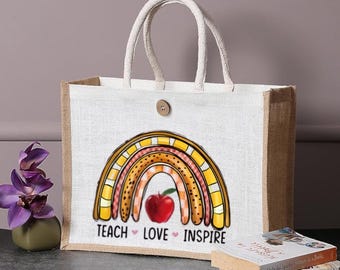 Custom Teacher Canva Burlap Tote Bag | Teacher appreciating gift | Gift for her