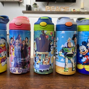 Personalized Cartoon Kids Water Bottle Tumbler | Toddler 12 oz water bottle with name | Characters tumbler for children | Kids Birthday Gift