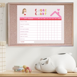 Printable Chore Chart for Girls , Cute Editable PDF Routine and Reward Chart for Kids, Toddlers & Elementary - Pink Daily/Weekly Tracker