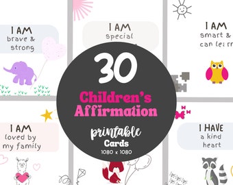 Bevestigingskaarten voor zelfliefde voor kinderen | Gelukkige en positieve aanmoediging Digitale printables | Motiverende download Canva-sjablonen voor kinderen