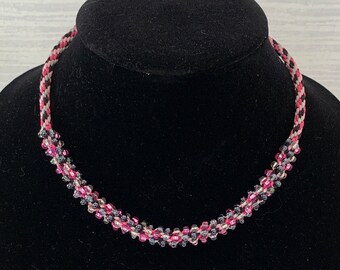 Pink and Black Beaded Kumihimo Necklace