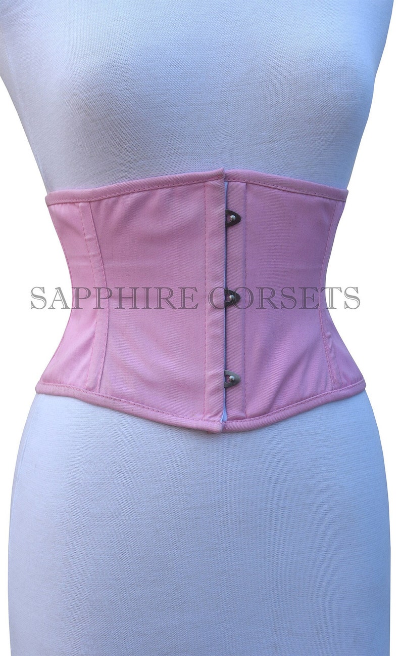 Cotton Cincher Pink Corset , Waist Trainer Steel Boned Heavy Duty Baby