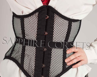 Corset sinueux de maille, double corset noir résistant désossé en acier conique de taille d'entraîneur de taille