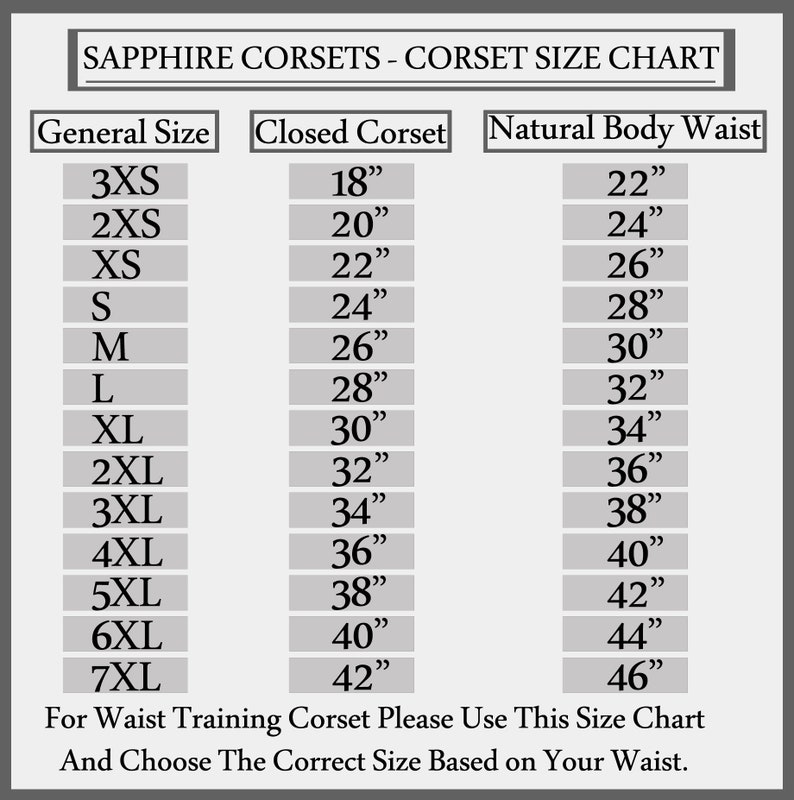 corset size chart