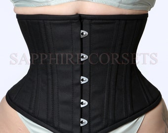 Cotton Corset Double Steel Boned Underbust Tight Lacing Cincher Waspie Corset for weight loss Black Corset