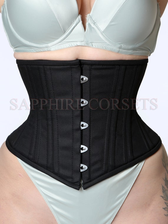 Cotton Corset Double Steel Boned Underbust Tight Lacing Cincher Waspie  Corset for Weight Loss Black Corset 