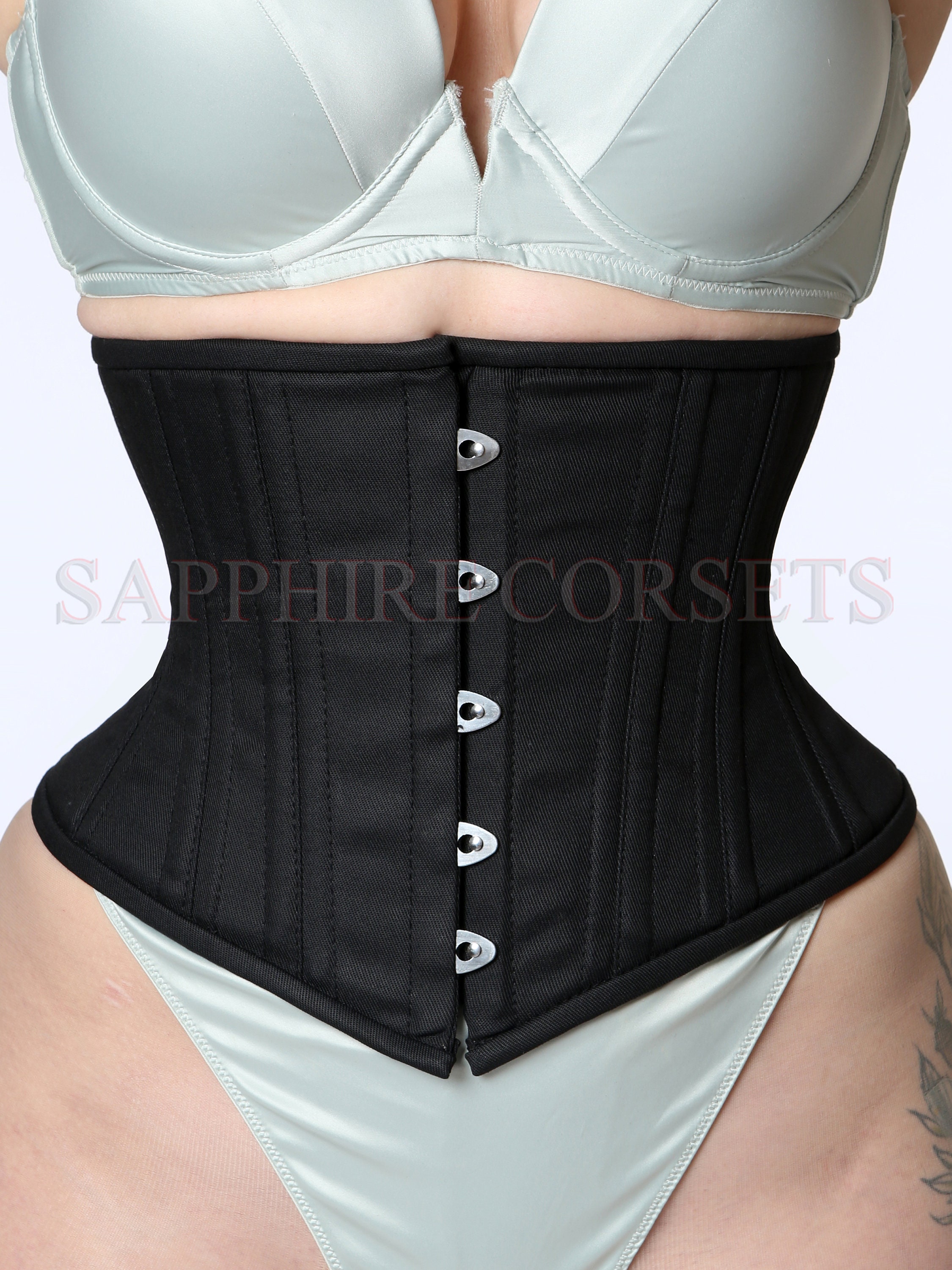 Overbust Corset With Fan Lacing and Busk, Satin Embroidered