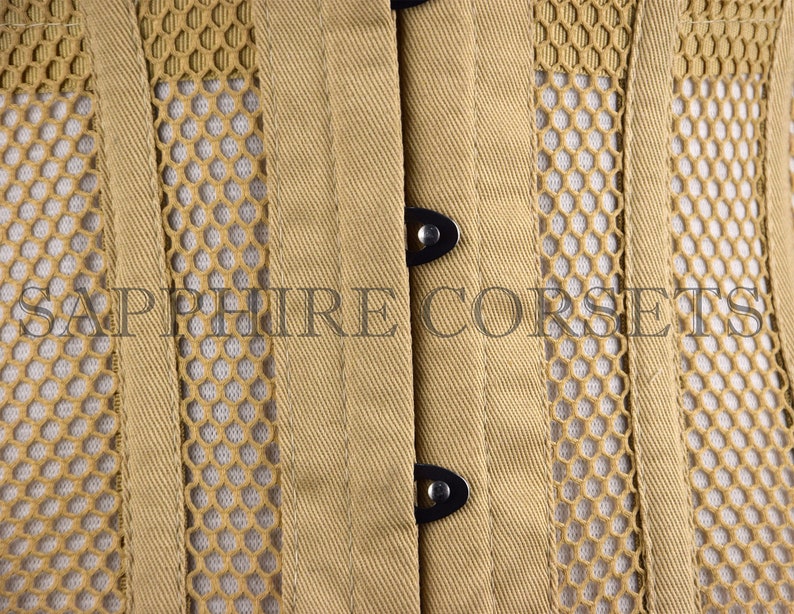 Corset beige de maille d'Overbust, corset résistant de laçage serré d'entraîneur de taille de peau désossée en acier image 3