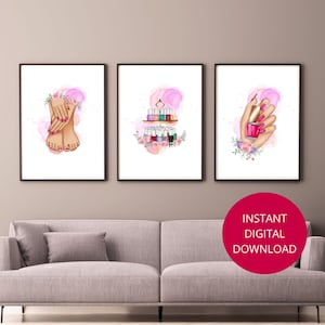 Set of 3 Nail Salon Wall Art, Nail Tech Gift, Nail Room Decor, Beauty Salon Decor, Manicure Poster, Nails Wall Art, Instant Download