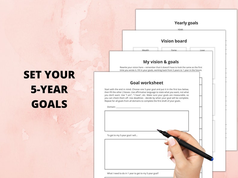 5 Year Goal Planner - Printable Workbook for Productivity. Track and ...