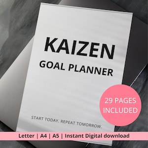 Minimalistischer Kaizen Zielplaner - Japanischer Planer für Produktivität und positive Gewohnheiten. Druckbares PDF - A4, A5, US Letter.