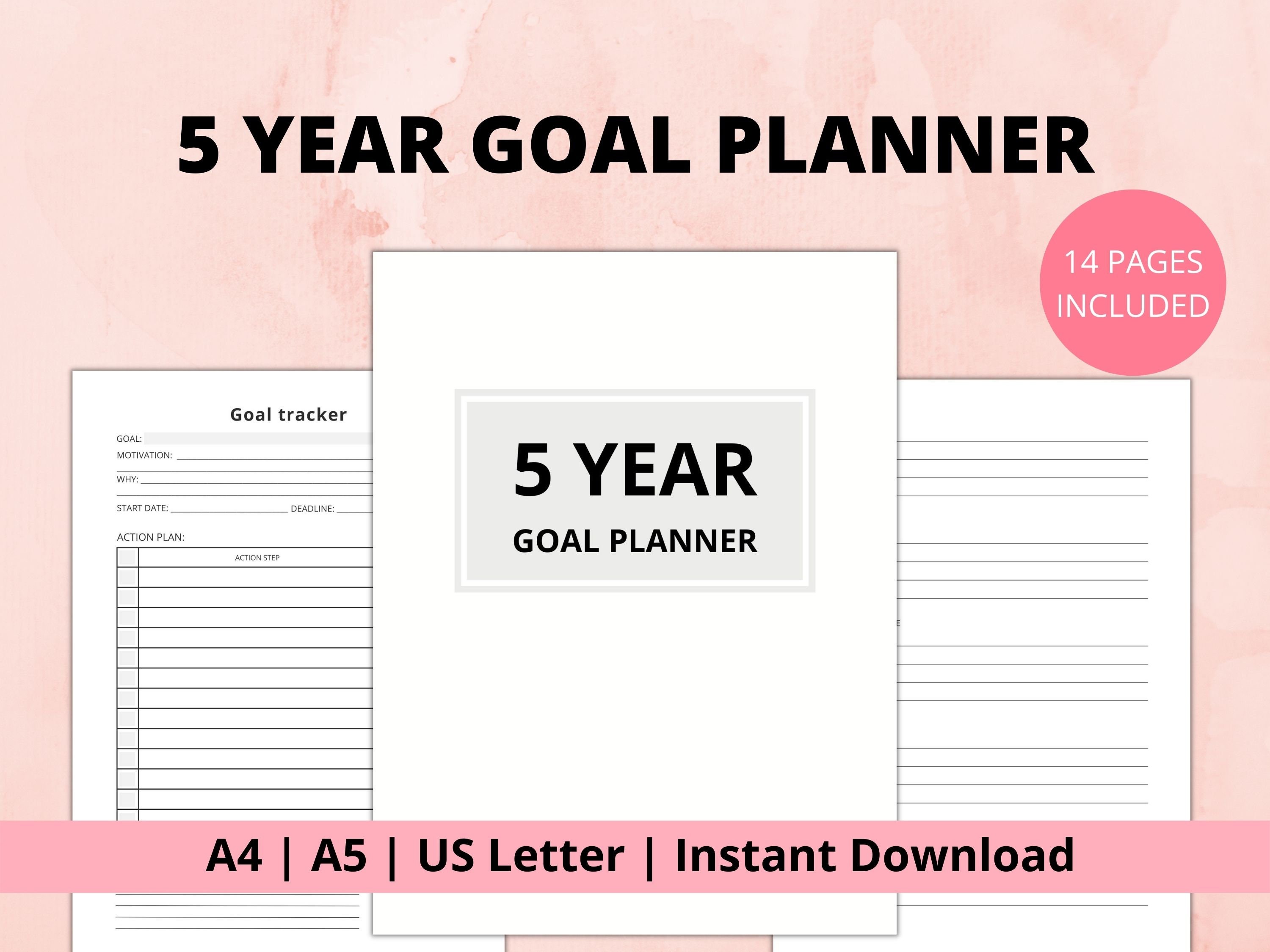 5 Year Goal Planner - Printable Workbook for Productivity. Track and ...