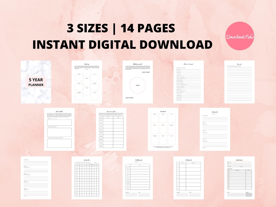 5 Year Planner Printable Workbook Goal Planner for Productivity. Track ...