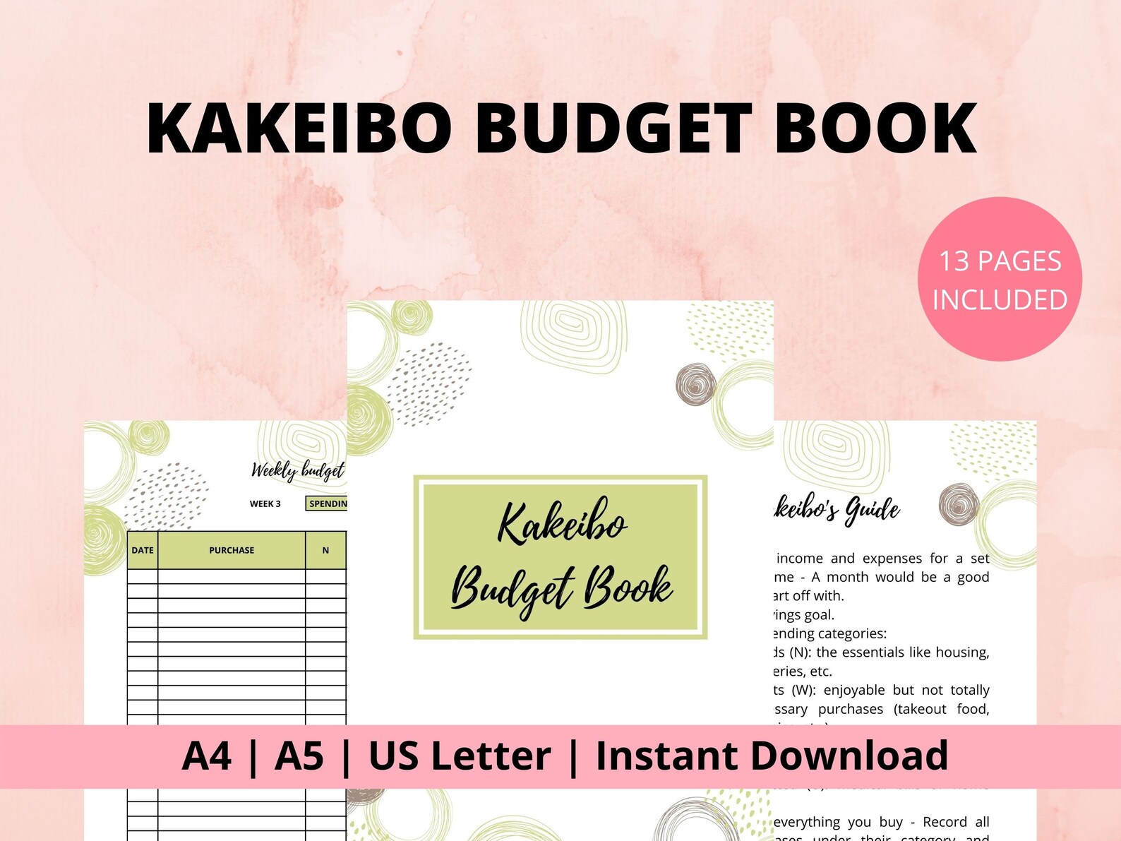 Method Kakeibo Budget Planner. Minimalist Simple Undated Template Printable PDF A4, A5, US ...