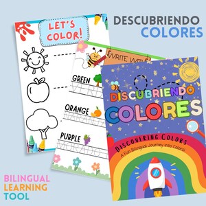 Libro de actividades bilingüe para niños pequeños / Libro de actividades imprimible en español e inglés / Actividades educativas para colorear, emparejar y trazar