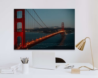 Golden Gate Bridge at Night, San Francisco Photo Print, California Metal Print, City Lights