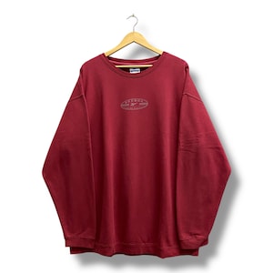 Vintage 90&#39;s Reebok Sport Sweatshirt Reebok Crewneck Reebok Sportwear Sweater Pullover Jumper Spell Out Print Logo Red 2XLARGE