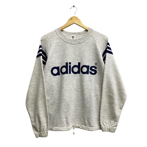 Vintage 00s Adidas Trefoil Women Sweatshirt Adidas Three Stripes Crewneck Adidas Trefoil Sweater Pullover Jumper Print Logo Soft Grey Medium