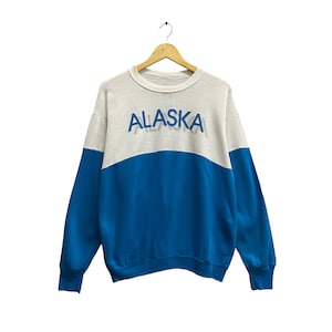 Vintage 90s Alaska Sweatshirt Alaska Crewneck Alaska Sweater Pullover Jumper Spell Out Print Logo Colour Block LARGE