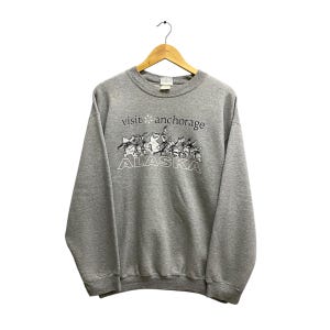 Vintage 00&#39;s Alaska Sweatshirt Alaska Crewneck Alaska Sweater Pullover Jumper Spell Out Print Logo Grey MEDIUM