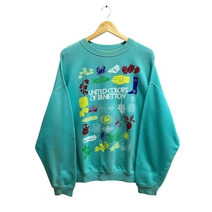 Vintage United Colors Of Benetton Sweatshirt Benetton Crewneck United Colors Of Benetton Sweater Pullover Wildlife Print Logo Green Large