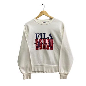 Vintage Fila Sport Usa Women Sweatshirt Fila Biella Italia Crewneck Fila Biella Italia Sweater Pullover Jumper Embroidered Logo White MEDIUM