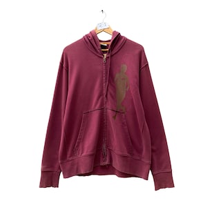 Vintage Nike Running Man Biglogo Print Sweatshirt Hoodie Zipper Pullover Jumper Streetwear Hoodie Maroon Nike Distressed Size XLarge