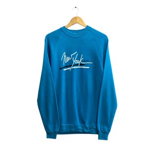 Vintage 90&#39;s New York Sweatshirt New York City Crewneck New York Usa Sweater Pullover Jumper Print Logo Blue Large