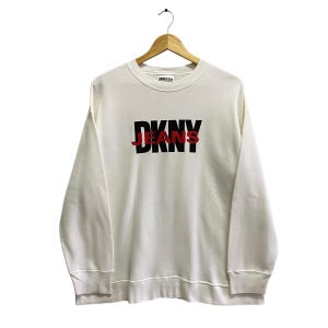 Vintage Donna Karan New York Sweatshirt Donna Karan New York Crewneck Donna Karan New York Sweater Pullover Jumper Print Logo White Large