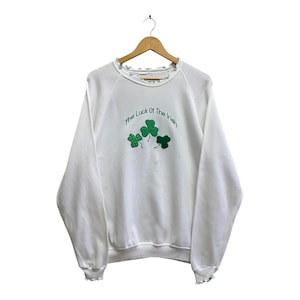 Vintage 90&#39;s Notre Dame Fighting Irish Sweatshirt Irish Crewneck Fighting Irish Sweater Pullover Jumper Embroidered Logo White XLARGE