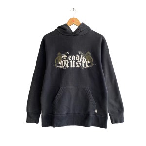Vintage Takeo Kikuchi Spellout Logo Print Sweatshirt Hoodie Pullover Jumper Streetwear Black Faded Vintage Sweatshirt Hoodie Size Large