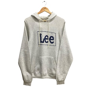 Vintage 90s Lee Hoodie Zip Up Lee Crewneck Lee Sweater Pullover Jumper Print Logo Soft Grey Large