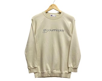 Vintage 90s Courreges Sweatshirt Courreges Crewneck Courreges Sweater Pullover Print Logo Brown Medium