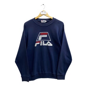 Vintage Fila Biela Italia Sweatshirt Fila Sport Crewneck Fila Sweater Pullover Embroidered Logo Black Medium