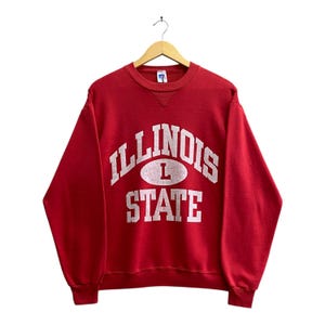 Vintage 90&#39;s Illinois State University Sweatshirt Illinois State  Crewneck Illinois State Sweater Pullover Jumper Print Logo Red LARGE