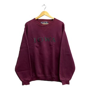 Vintage 90&#39;s Iowa Sweatshirt Iowa University Sweater Pullover Jumper Embroidered Logo Maroon Size LARGE