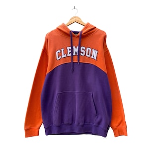 Vintage Clemson Embroidered Spellout Logo Sweatshirt Hoodie Pullover Jumper Streetwear Double Colour Sweatshirt Vintage Hoodie Size Large