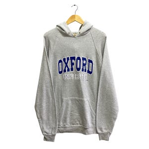 Vintage 90s University Oxford Hoodie University Oxford Crewneck University Oxford Sweater Pullover Jumper Print Logo Grey XLarge