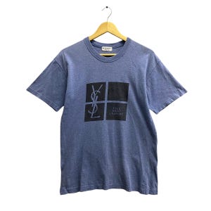 Vintage 90&#39;s Yves Saint Lauren Unisex Tshirt Yves Saint Lauren Crewneck Yves Saint Lauren Sweater Yves Saint Lauren Logo Print Blue Medium