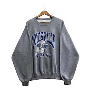 Bluza futbolowa Louisville Cardinals z lat 90. z okrągłym dekoltem Louisville Sweter z nadrukiem Logo w kolorze szarym 2XLARGE