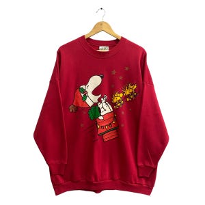 Vintage 90s Peanuts Snoopy Sweatshirt Snoopy Crewneck Snoopy Sweater Pullover Jumper Print Logo Red 3X