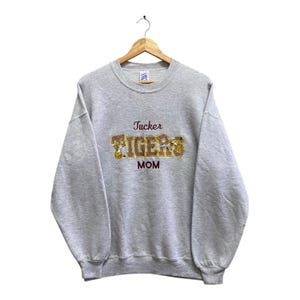 Sudadera vintage de los años 90 con cuello redondo de los Tigers Mom, jersey con el logotipo bordado, gris, talla XL