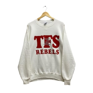Vintage 90s Russell Athletic Tfs Rebels Sweatshirt Russell Crewneck Russell Sweater Pullover Jumper Print Logo White Xlarge