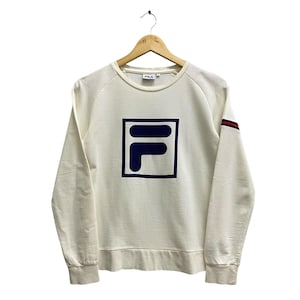 Vintage 00s Fila Biella Italia Women Sweatshirt Fila Sports Crewneck Fila Biella Italia Sweater Pullover Jumper Print Logo White Medium